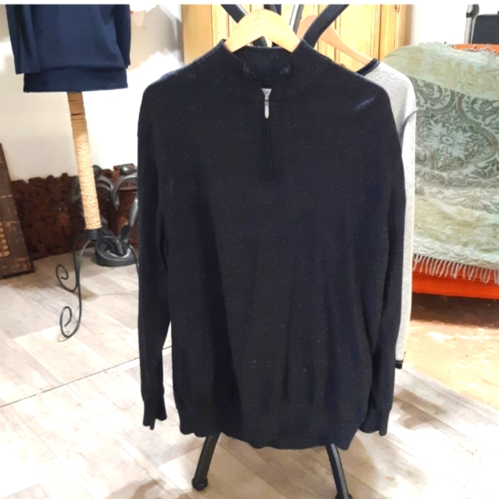 Mens Pullover Sweater long sleeves zip up neck Dark sz XXL ALEX CANNON B39